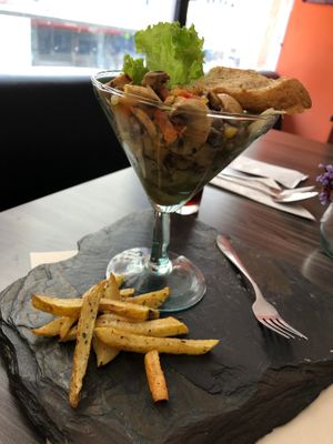 Ceviche de champiñones at Mestizo Vegano in Bogota
