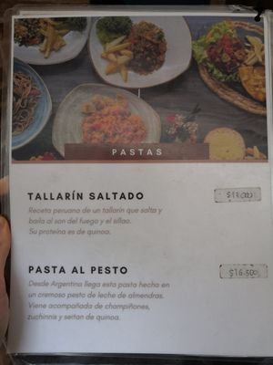 Menu at Mestizo Vegano in Bogota