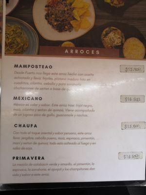 Menu at Mestizo Vegano in Bogota