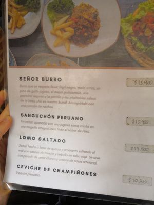 Menu at Mestizo Vegano in Bogota