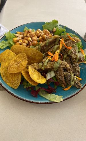 Vegan chicharrón  at Mestizo Vegano in Bogota