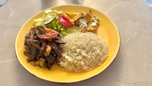 Lomo Saltado at Mestizo Vegano in Bogota