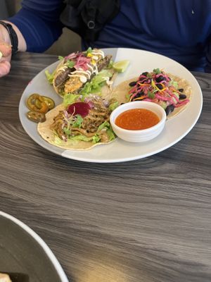 Taco trio  at Mestizo Vegano in Bogota