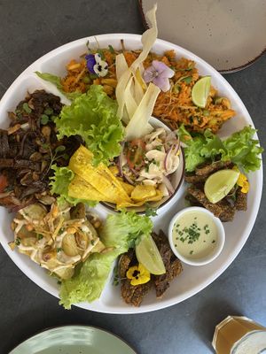 Peruvian sample platter for 2  at Mestizo Vegano in Bogota