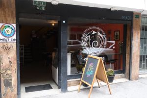 Outside of the restaurant at Mestizo Vegano in Bogota
