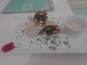 Vegan shawarma wrap with tahina at Osana Wholefood Restaurant in Cairo