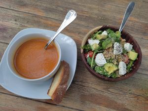 Salad + soup combo at Osana Wholefood Restaurant in Cairo