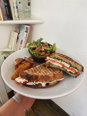 Our delicious Mozzarella & Pesto on sourdough  (vegan or vegetarian option) at Osana Wholefood Restaurant in Cairo