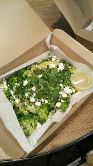 organic super food salad, contains cheese, still yummy.  at AMS - LEON in Schiphol