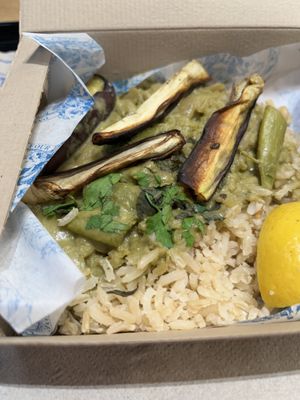 Roasted aubergine Thai curryy  at AMS - LEON in Schiphol