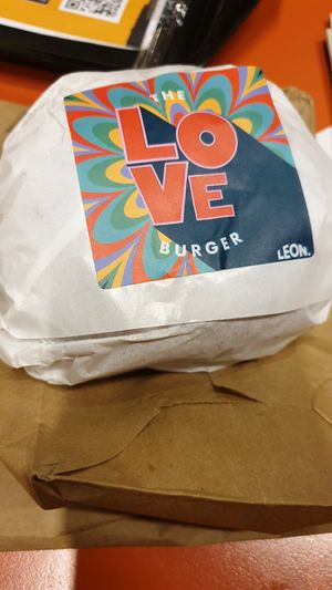 Vegan love burger at AMS - LEON in Schiphol