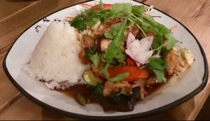 Mushrooms with Fake checken at QB Vegan in Berlin