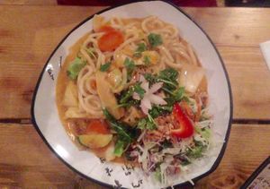 Udon noodles and peanut sauce at QB Vegan in Berlin