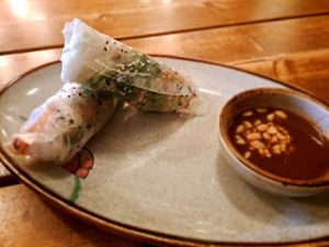 Spring rolls of which the paper was hard instead of soft at QB Vegan in Berlin