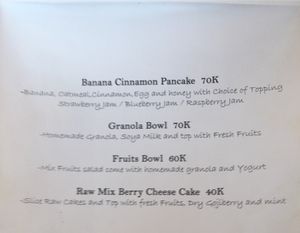 Menu at Gili Bliss in 