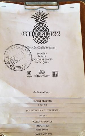 Menu at Gili Bliss in 