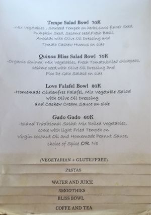 Menu at Gili Bliss in 