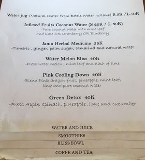 Menu at Gili Bliss in 