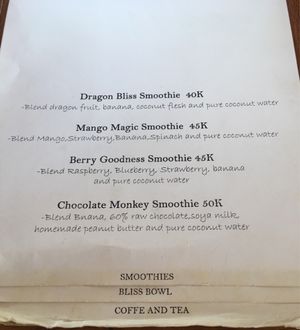 Menu at Gili Bliss in 