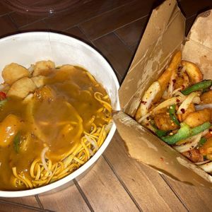 Noodles, satay sauce, salt & chilli tofu  at Nippon Kitchen in Glasgow