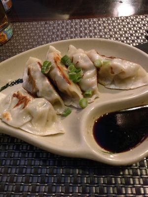 Vegetable gyoza with dipping sauce.  at Nippon Kitchen in Glasgow