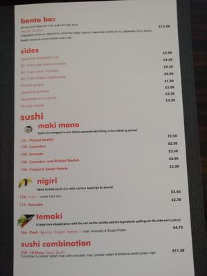 Menu at Nippon Kitchen in Glasgow