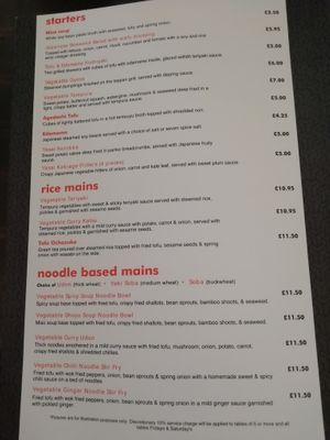 Menu at Nippon Kitchen in Glasgow