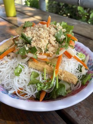 Golden tofu noodles   at Emmy's Vege House in Bainbridge Island