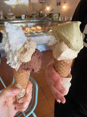 Gelati gusti cocco, torta paradiso, brownie e pistacchio   at Puro & Bio in Rimini