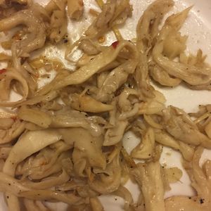 Shredded oyster mushroom with ginger, chilli and lemongrass. Doesn't look amazing but tasted great! at Minh Hien 2 in Hoi An