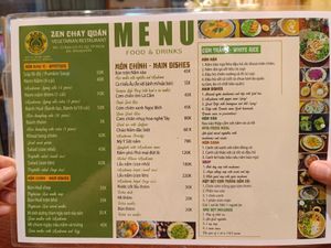Menu at Zen in Ho Chi Minh City