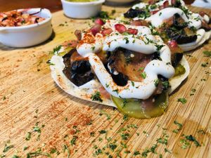 Open pita Bread with eggplant so yummy 😋  at Chickpea in Antwerpen