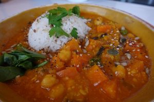 Potaje de garbanzos con verduras y arroz, vegano, muy rico at Piri Piri in Tarifa