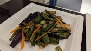 四大天王. Eggplant, Petai bean ,long bean , lady's finger at Green on Earth 绿之天地 in West Singapore