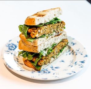 Falafel quinoa burger at Public Greens - 64th St in Indianapolis