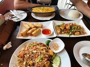 Pad Thai, spring rolls, garlic tofu, red curry  at No.9 2nd Restaurant in Phuket