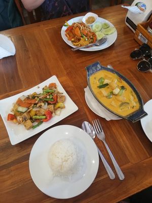 Red Curry, cashew veggies, pad Thai at No.9 2nd Restaurant in Phuket