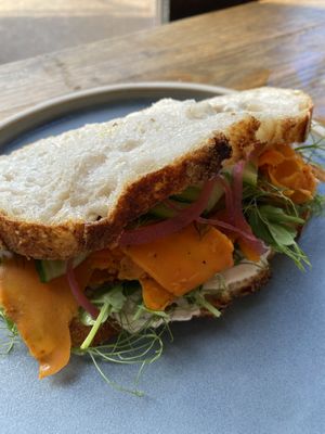 Smoked ‘salmon’ sandwich  at MOTHER - Juice Works in East London