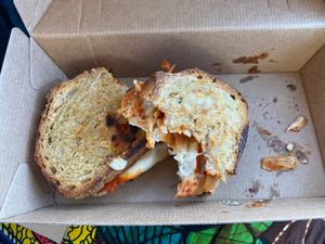 Gluten free kimchi toastie  at MOTHER - Juice Works in East London