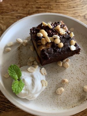 Peanut butter chocolate brownie  at MOTHER - Juice Works in East London