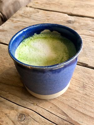 Oatly matcha latte  at MOTHER - Juice Works in East London
