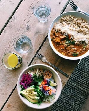 Summer MOTHER Bowl + Sri Lanken Sweet Potato Curry  at MOTHER - Juice Works in East London