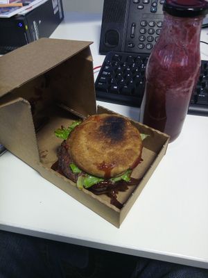 big mamma burger and juice delivered to me at work at MOTHER - Juice Works in East London