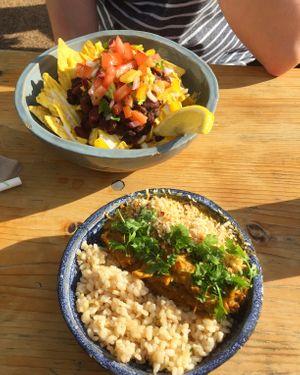 A yummy curry and nachos  at MOTHER - Juice Works in East London