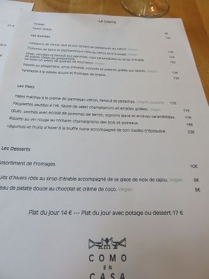 menu, Como en Casa, Liège at Como en Casa in Liege