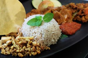 Vegan Nasi Lemak ( virgin coconut oil rice ) served with Upland padi, healthy yet delicious. truly vegan at Pinxin Vegan Cuisine - 品馨蔬食 in Penang