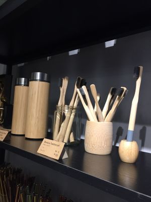 Eco-friendly toothbrushes and drink bottles at Pinxin Vegan Cuisine - 品馨蔬食 in Penang