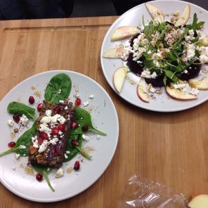 Delicious Salads - Roasted Lentil and squash and beetroot and Apple Salads at 90 Degree Melt in East London