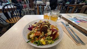 Salad bowl (and a bit of the seating) at Smorl's in Brighton