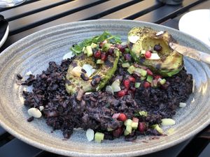 Baked avocado with wild rice  at Alvarado Street Brewery and Grill in Monterey